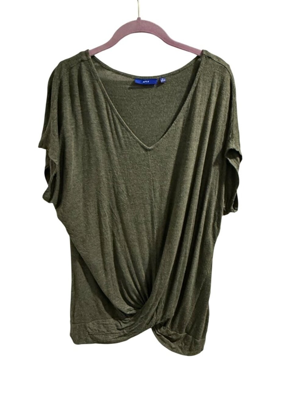 APT. 9 Womens Olive Green V-Neck Twist Hem Top XL